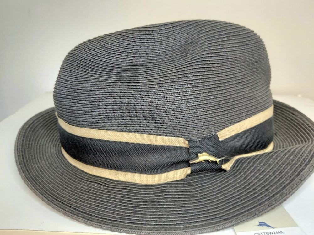 NWT Tommy Bahama Shade Maker Summer Straw Fedora Hat Black/Tan Vacation Travel